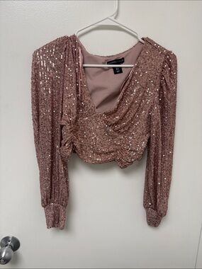 Sincerly Jules Blush Sequin Draped Crop Top